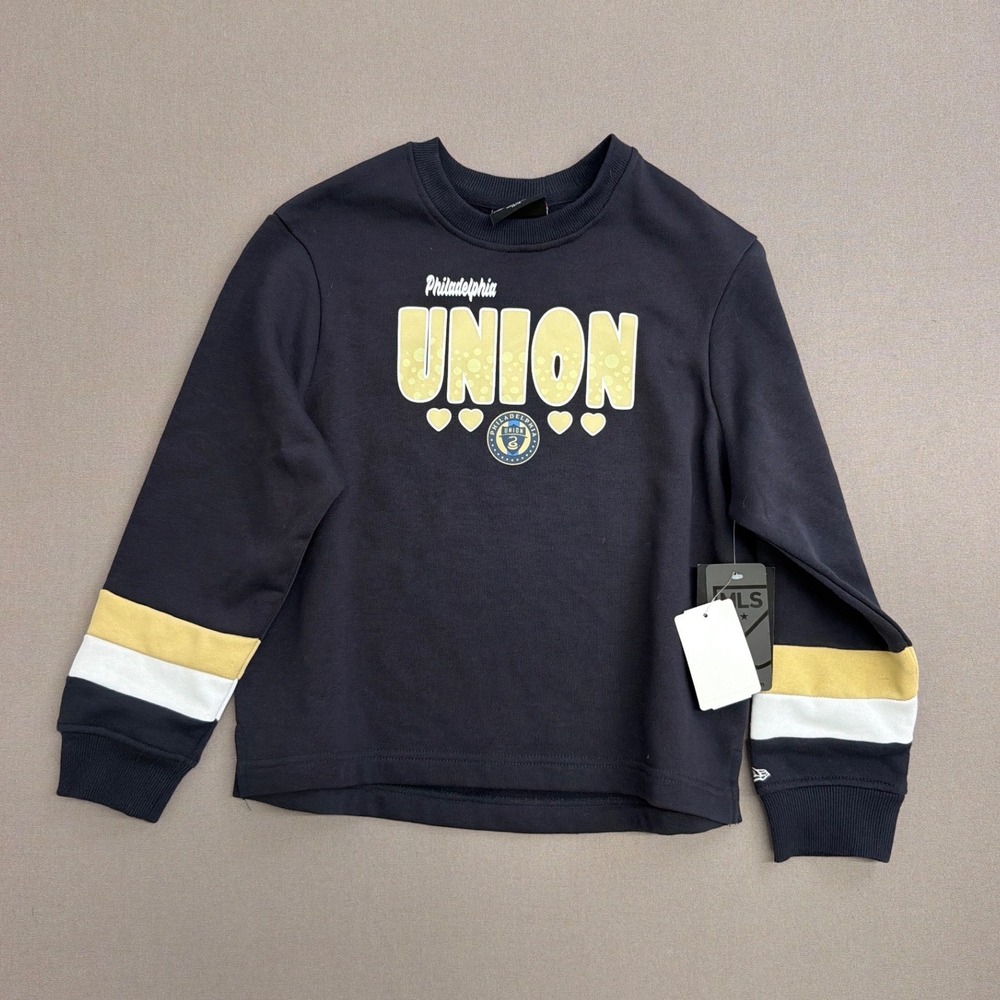 New Era Philadelphia Union MLS Youth Sweatshirt Navy Blue Gold Stripe Crew 14/16